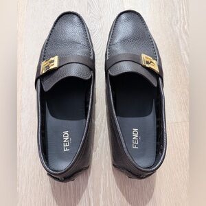 Fendi Men's Dark Brown Leather Loafers with Gold Accent